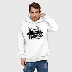 Толстовка оверсайз мужская Мурманск порт с кранами, цвет: белый — фото 2