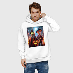 Толстовка оверсайз мужская Бендер и Фрай в шляпе - ночь на хэллоуин, цвет: белый — фото 2