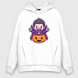 Толстовка оверсайз мужская Дракула в тыкве, цвет: белый