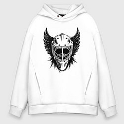 Толстовка оверсайз мужская Крылатая хоккейная маска, цвет: белый