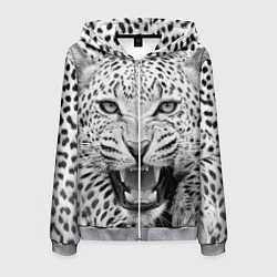 Толстовка 3D на молнии мужская Белый леопард, цвет: 3D-меланж