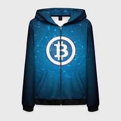 Толстовка 3D на молнии мужская Bitcoin Blue, цвет: 3D-черный