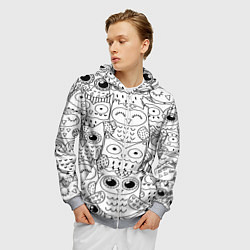 Толстовка 3D на молнии мужская Совушки: узор, цвет: 3D-меланж — фото 2