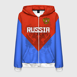 Толстовка 3D на молнии мужская Russia Red & Blue, цвет: 3D-белый