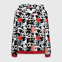 Толстовка 3D на молнии мужская Funny Pandas, цвет: 3D-красный