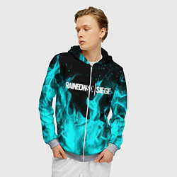 Толстовка 3D на молнии мужская R6S: Turquoise Flame, цвет: 3D-меланж — фото 2