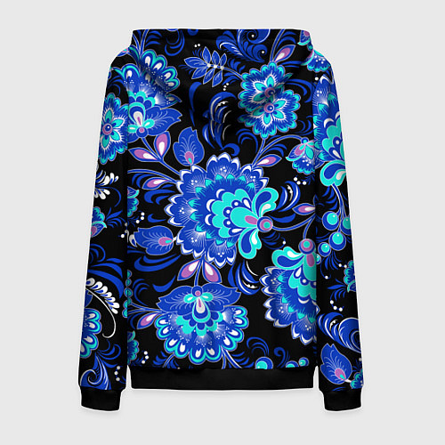 Мужская толстовка на молнии Синяя хохлома / 3D-Черный – фото 2