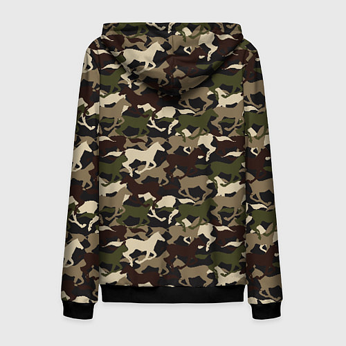 Мужская толстовка на молнии Камуфляж - лошади / 3D-Черный – фото 2