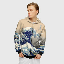 Толстовка 3D на молнии мужская Kanagawa Wave Art, цвет: 3D-черный — фото 2