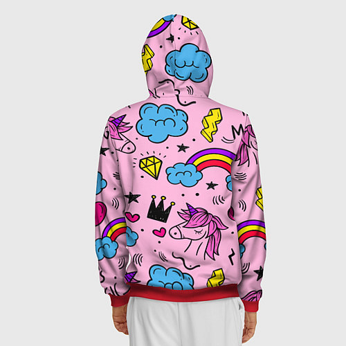 Мужская толстовка на молнии Единороги / 3D-Красный – фото 4