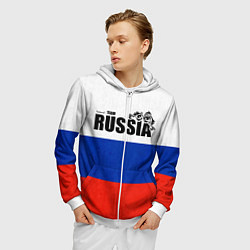 Толстовка 3D на молнии мужская Russia, цвет: 3D-белый — фото 2