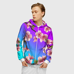 Толстовка 3D на молнии мужская САКУРА ВИШНЯ, цвет: 3D-белый — фото 2