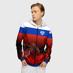 Толстовка 3D на молнии мужская Россия огонь, цвет: 3D-синий — фото 2
