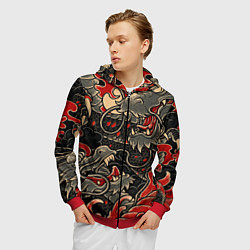 Толстовка 3D на молнии мужская Dsquared tatoo DRAGON, цвет: 3D-красный — фото 2