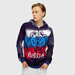 Толстовка 3D на молнии мужская Russia Bear, цвет: 3D-синий — фото 2