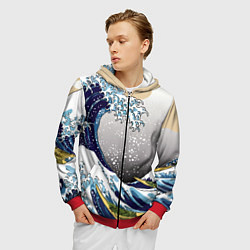 Толстовка 3D на молнии мужская The great wave off kanagawa, цвет: 3D-красный — фото 2