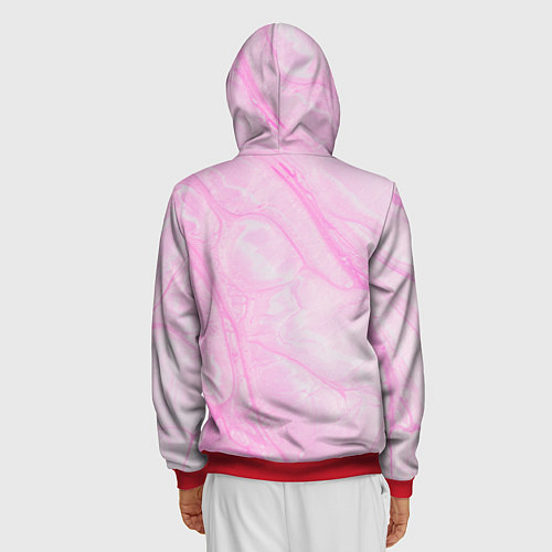 Мужская толстовка на молнии Розовые разводы краска зефир / 3D-Красный – фото 4