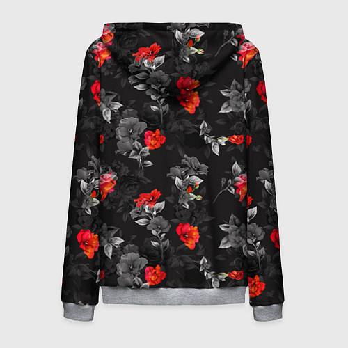 Мужская толстовка на молнии Красные цветы / 3D-Меланж – фото 2