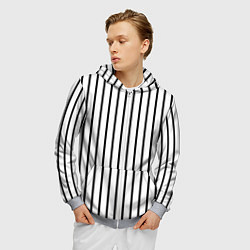 Толстовка 3D на молнии мужская Чёрные и белые полосы, цвет: 3D-меланж — фото 2