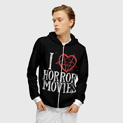 Толстовка 3D на молнии мужская I Love Horror Movies, цвет: 3D-белый — фото 2