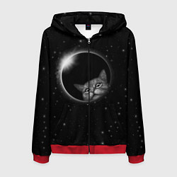 Толстовка 3D на молнии мужская Кот в Космосе, цвет: 3D-красный