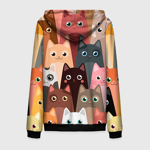 Мужская толстовка на молнии Котики мультяшные / 3D-Черный – фото 2