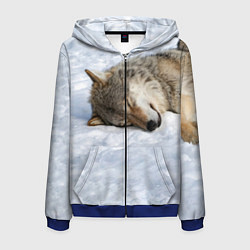 Толстовка 3D на молнии мужская Спящий Волк, цвет: 3D-синий