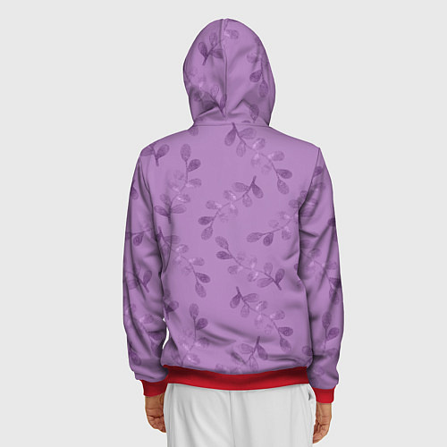 Мужская толстовка на молнии Листья на фиолетовом фоне / 3D-Красный – фото 4