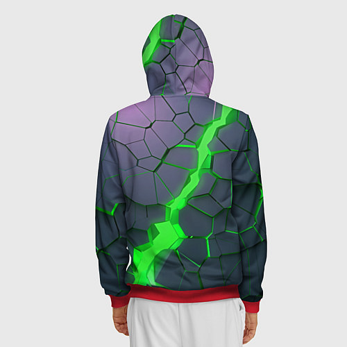 Мужская толстовка на молнии ЗЕЛЕНЫЙ РАЗЛОМ 3Д РАЗЛОМ / 3D-Красный – фото 4