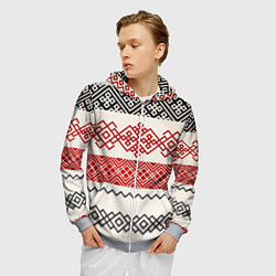 Толстовка 3D на молнии мужская Славянский узор красно-черный, цвет: 3D-меланж — фото 2
