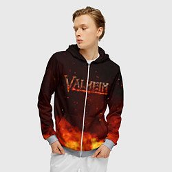 Толстовка 3D на молнии мужская Valheim огненный лого, цвет: 3D-меланж — фото 2
