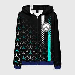 Толстовка 3D на молнии мужская МЕРСЕДЕС AQUA BLACK GRADIENT, цвет: 3D-синий