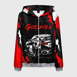 Толстовка 3D на молнии мужская NISSAN GT-R GODZILLA, цвет: 3D-меланж
