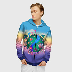 Толстовка 3D на молнии мужская Animal crossing world, цвет: 3D-синий — фото 2