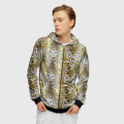 Толстовка 3D на молнии мужская Versace gold & white, цвет: 3D-черный — фото 2
