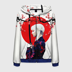 Толстовка 3D на молнии мужская НАД ВЕТВЯМИ САКУРЫ, цвет: 3D-синий