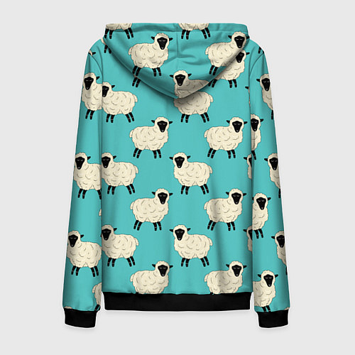 Мужская толстовка на молнии Овечки паттерн на бирюзовом / 3D-Черный – фото 2