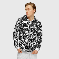 Толстовка 3D на молнии мужская Graffiti black on white, цвет: 3D-белый — фото 2