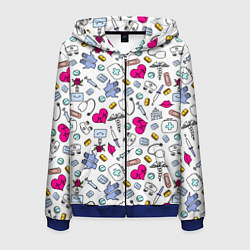 Толстовка 3D на молнии мужская Медицинский паттерн, цвет: 3D-синий