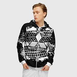 Толстовка 3D на молнии мужская MITSUBISHI СЛЕДЫ ШИН, цвет: 3D-белый — фото 2