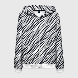 Толстовка 3D на молнии мужская Черно-белый полосатый тигровый, цвет: 3D-белый