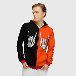 Толстовка 3D на молнии мужская Ладошки скелета, цвет: 3D-красный — фото 2