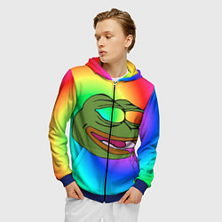Толстовка 3D на молнии мужская Pepe rainbow, цвет: 3D-синий — фото 2