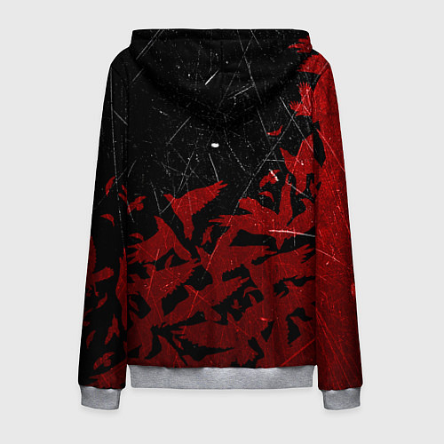 Мужская толстовка на молнии БЕРСЕРК КЛЕЙМО ЛОГО СТАЯ ВОРОН, RED CROW / 3D-Меланж – фото 2