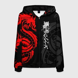 Толстовка 3D на молнии мужская Токийские Мстители: Красный дракон, цвет: 3D-черный