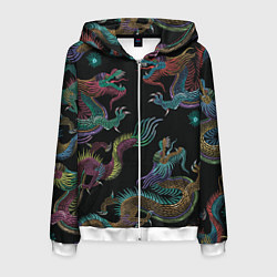 Толстовка 3D на молнии мужская Цветные драконы, цвет: 3D-белый