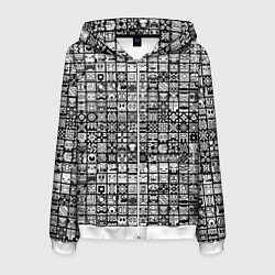 Толстовка 3D на молнии мужская Geometry Dash: BW Pattern, цвет: 3D-белый