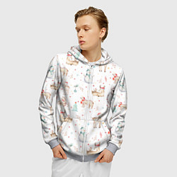 Толстовка 3D на молнии мужская Паттерн с оленями и медведями, цвет: 3D-меланж — фото 2
