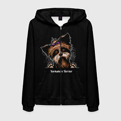 Толстовка 3D на молнии мужская Собачка Йоркширский Терьер, цвет: 3D-черный