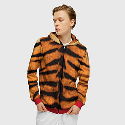 Толстовка 3D на молнии мужская ТИГРИНАЯ ШКУРА, цвет: 3D-красный — фото 2